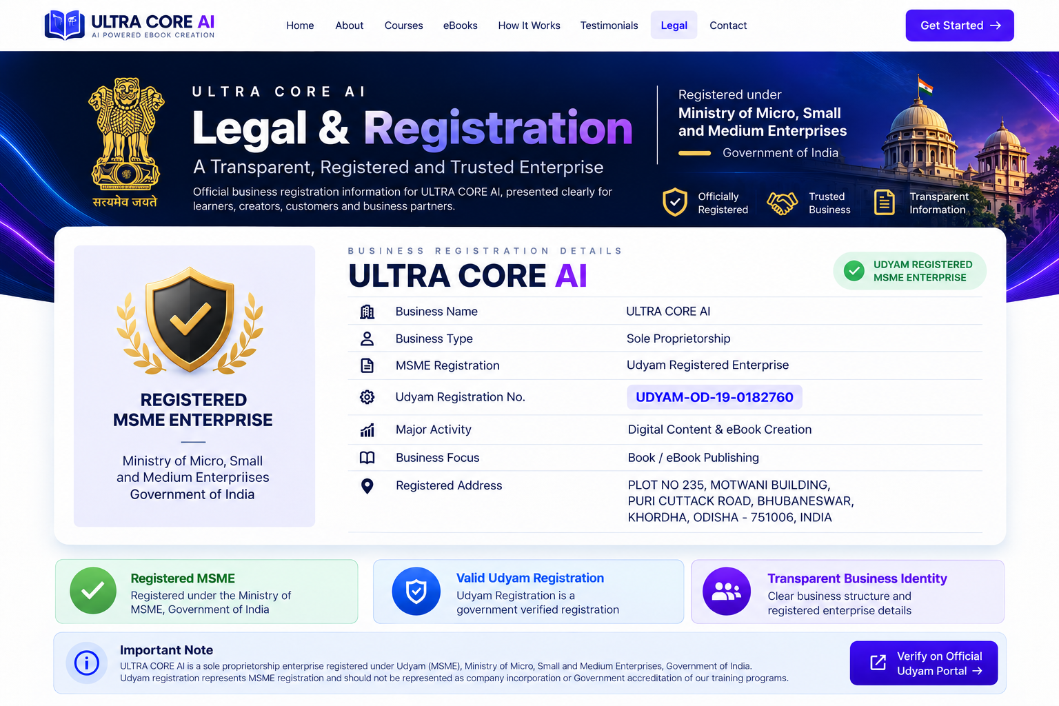 Ultra Core AI Legal and Registration
